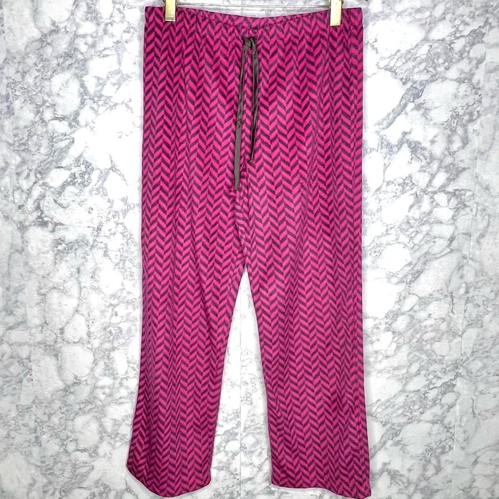 Anne Klein Sleep Lounge Fleece Set Pink Gray Herringbone Print Women’s Large - Picture 9 of 12